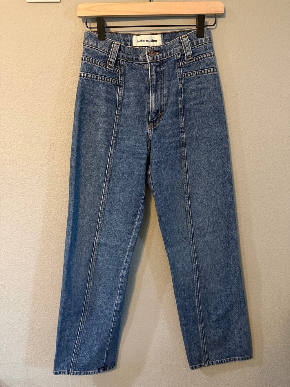 Reformation 70s Stud Jeans Size 25 Baltic Wash High Rise Made in USA